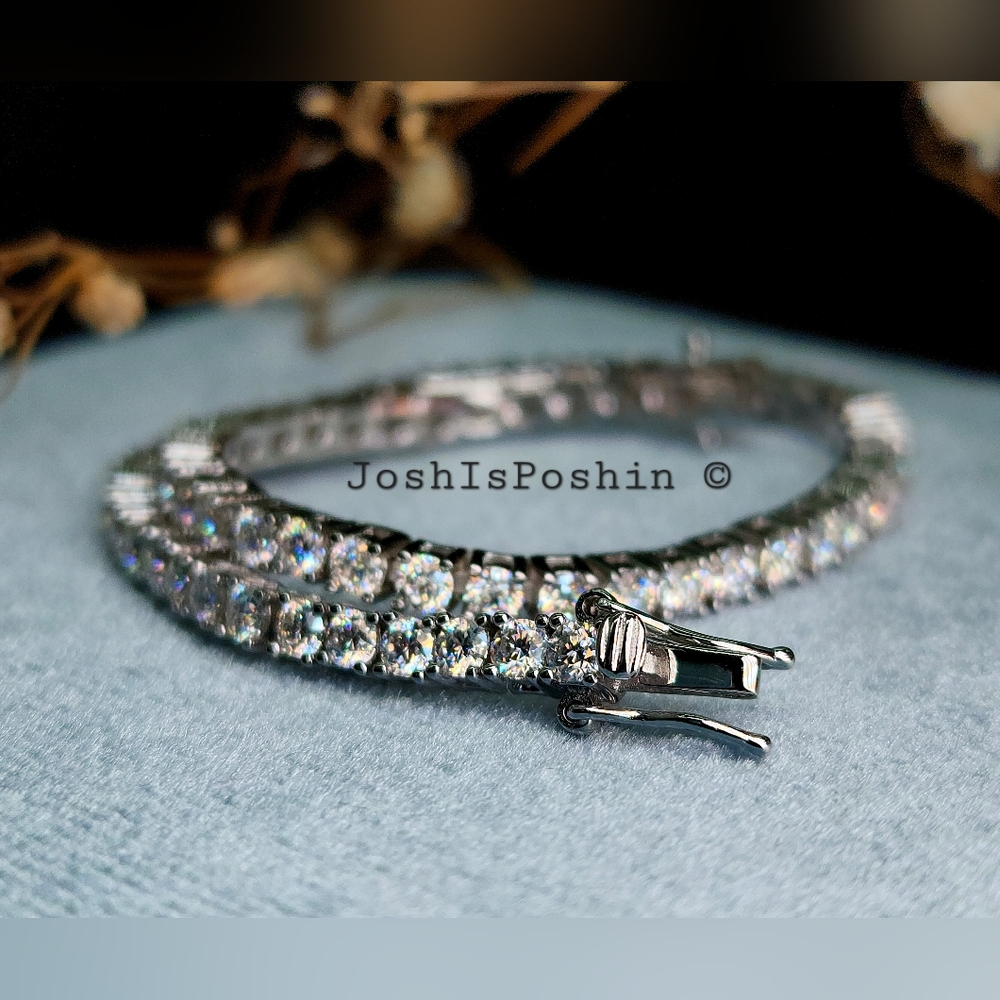 2.5MM Moissanite prong set tennis bracelet in rhodium over silver